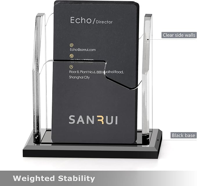 SANRUI Vertical Business Card Holder for Desk, 1-Slot Black Base | Holds 60 cards, professional desktop display stand for office reception & trade shows, ideal for gift card name card