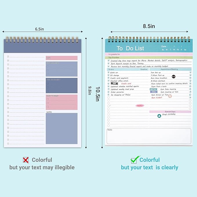 To Do List Notepad, Spiral Bound Undated Daily Planner, 52 Sheets 8.5" X 10.5" Tear Off Task Planning Pad with Checklist, For Work Office Home (Pack of 2)