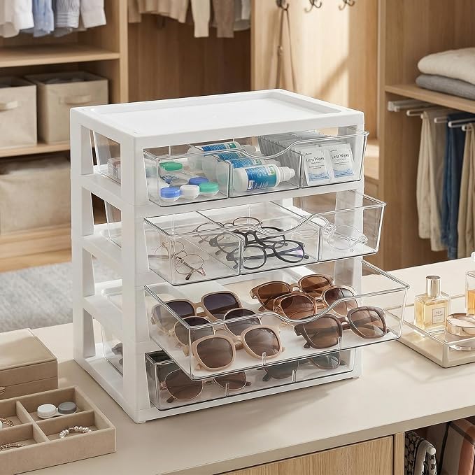 novelinks Drawer Organizer, 4-Tier Paper Organizer Drawers with Dividers | Plastic Desk Organizers and Accessories with Drawers, Under Desk Drawer, File Organizer for Desk, Office Supply Organizer