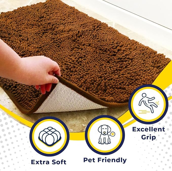 Muddy Mat® | Super Absorbent Door Mat Indoor, Microfiber Quick Dry Chenille Entryway Rug, Non-Slip Front Door Mat, Indoor Mats for Entryway, Machine Washable Pet Rug, Amber 16" x 24"