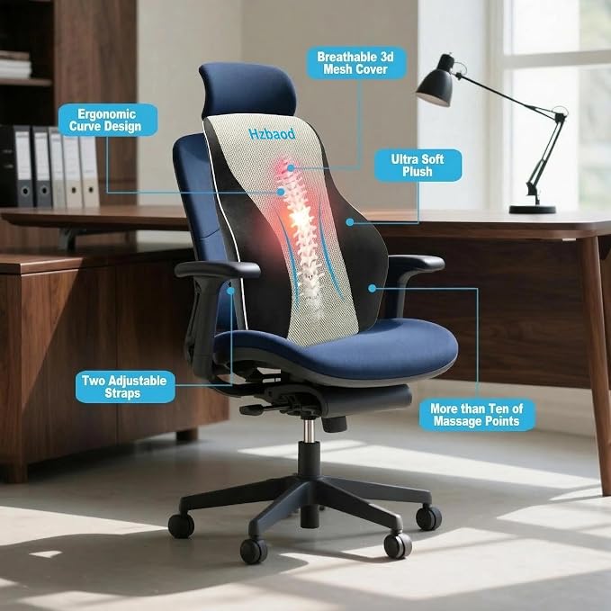 Lumbar Support Pillow for Office Chair - Back Pain Relief, Improve Posture, Double Adjustable Straps