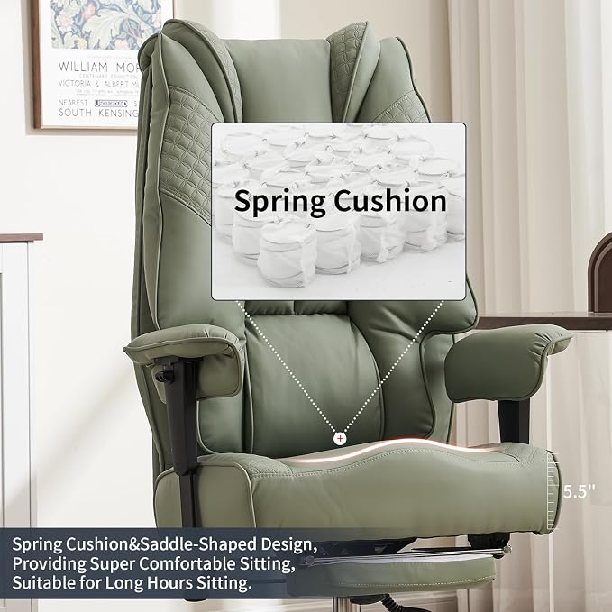 EXCEBET Big and Tall Office Chair 400lbs Wide Seat, Leather High Back Executive Office Chair with Foot Rest, Ergonomic Chairs Lumbar Support for Lower Back Pain Relief (Light Green)