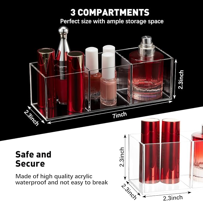 Epakh 2 Pcs Acrylic Cube Organizer 3 Compartments Makeup Pen Holder | Clear Transparent Color, Drawer Brush Organizer, Back to School Supplies, Mini Acrylic Cubes, Desk Office Vanity