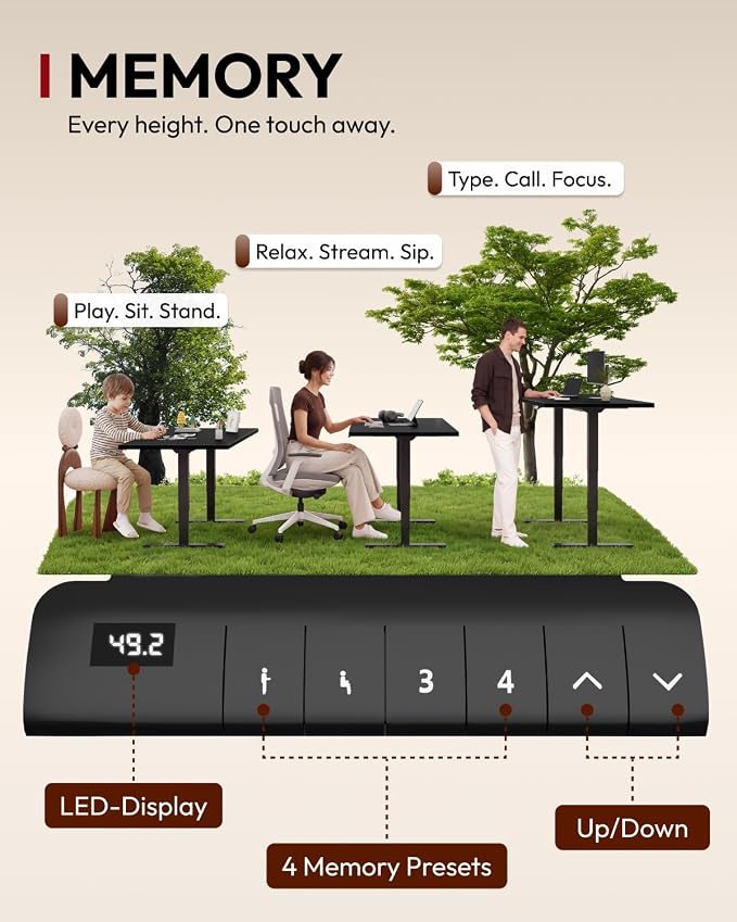 SANODESK Standing Desk with Dual Motor, 3-Stage Lifting Column, Handset with 3 Preset and Sit-Stand Reminder - 60 inch One-piece Black Desk/Black Frame, Height Adjustable Desk for Home and Office
