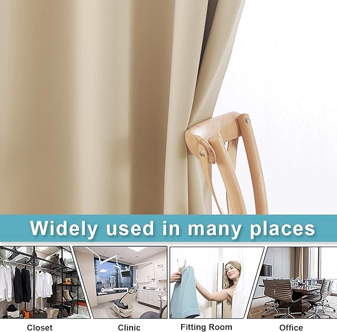 RYB HOME Privacy Curtain for Sliding Glass Door, Light Block Noise Reduce Insulated Curtain Screen for Living Room Locker Room Basement Bedroom Closet, 100 inch Wide x 108 inch Long, Cream Beige