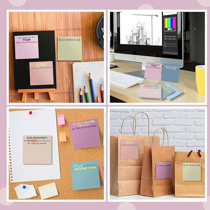 Yinder 24 Pcs Inspirational Sticky Notes Thank You Gift Motivational Sticky Note Pad Employee Appreciation Gift Bulk for Staff Coworker Teacher Nurse Office Groups 3 x 3'' (Team,Morandi)