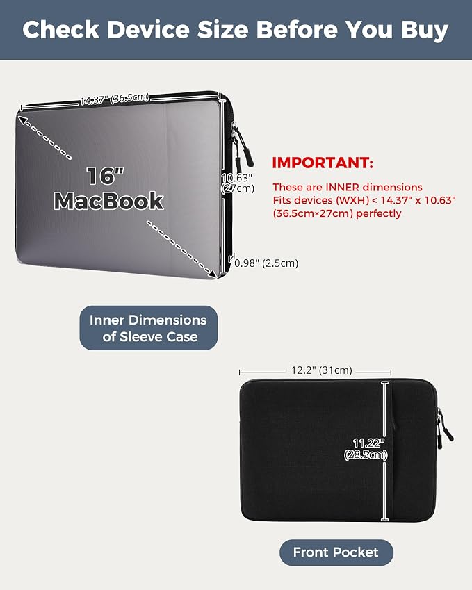 ProCase Laptop Sleeve 16" for MacBook Pro 16 Inch M5M4/M3/M2/M1, Computer Case Also Compatible with 15.6-16" HP Dell ASUS Lenovo Acer Chromebook -Black