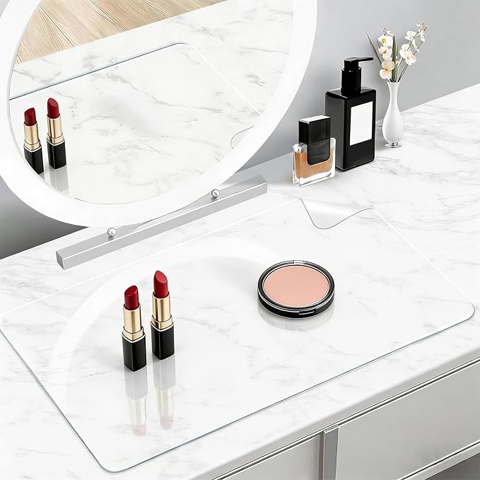 Makeup Mat for Vanity, Waterproof Dual-Sided Vanity Desk Protector for Dressing Table, Makeup Table Cover Mat Oilproof,Transparent 2.5mm,9in x 30in