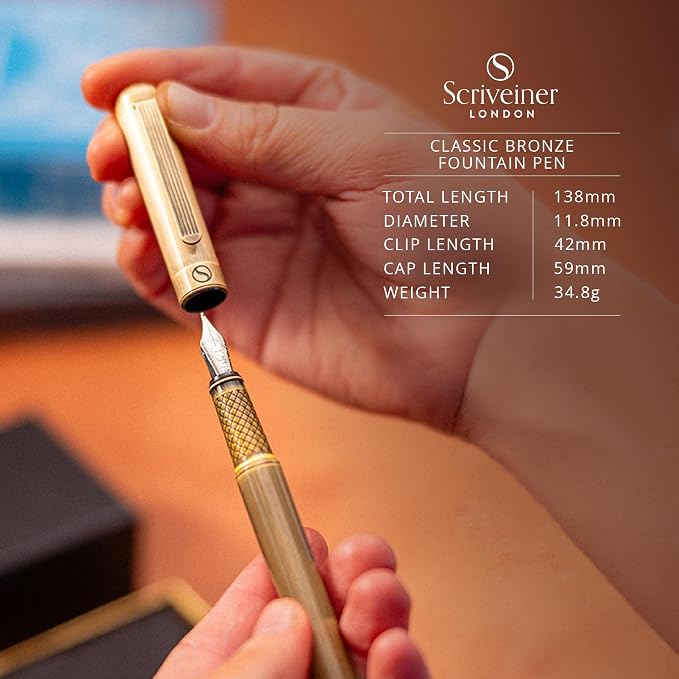Scriveiner Luxury Fountain Pen - Stunning Bronze Luxury Pen, Schmidt Gilded Nib (Fine), Converter, Best Pen Gift Set for Men & Women, Professional, Executive, Office, Nice Pens