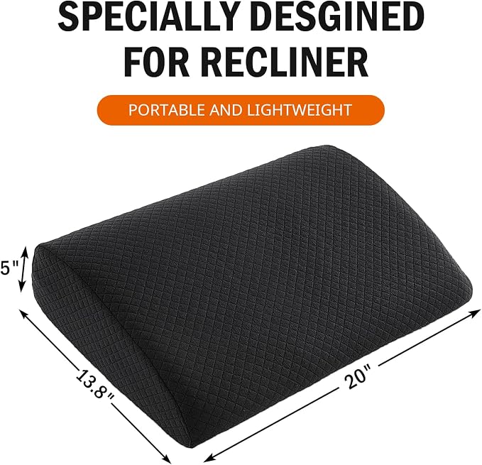 HOMBYS Lumbar Support Pillow for Recliner Chair, Memory Foam Back Support Cushion for Elderly,Extra Large Lumbar Support Pillow,Thick Backrest for Home Reading (Black, 20“x13.5"x5")