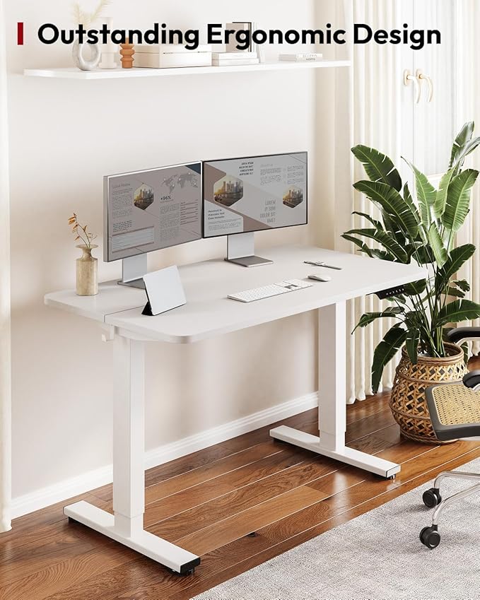 SANODESK Height Adjustable Electric Standing Desk 40x24 Inches, Sit Stand Desk with Splice Board for Home Office, Ergonomic Computer Workstation, Study & Gaming, White Frame/White Top