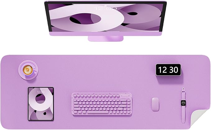 Desk Pad, 48" x 17" PU Leather Non-Slip Desk Mat Large Mouse Pad for Desktop, Waterproof Laptop Computer Writing Mat for Office, Home, Work, Gaming, Purple