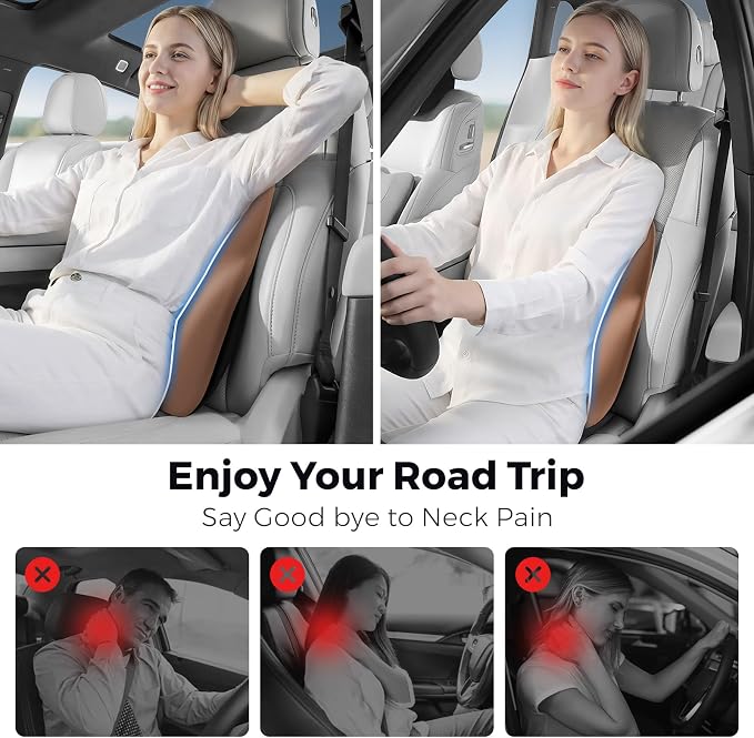 BEBAS Lumbar Support Pillow for Car, Memory Foam Back Cushion for Driving, Ergonomic Lumbar Pillow for Pain Relief, Comfort Lower Back Support for Office Chairs, Car Seat, Wheelchair -Brown