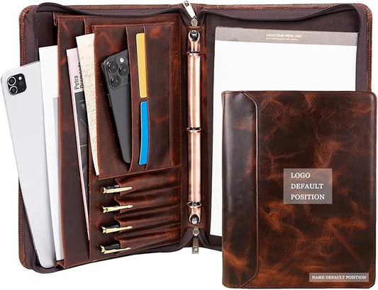 Personalized Genunie Leather Portfolio Binder, Customized Leather Portfolio for Men,Business Portfolio Organizer for A4 Size Notepad, Customized Gift