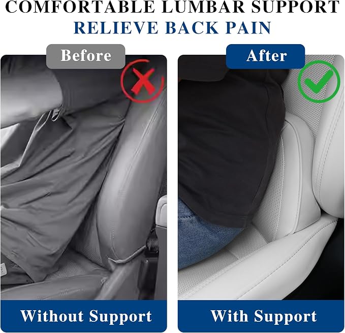 Car Lumbar Support Pillow for Driving Seat, White, 1 Pack | Leather Memory Foam Lumbar Cushion for Lower Back Pain Relief, Universal Back Support for Driving, Home & Office Chairs