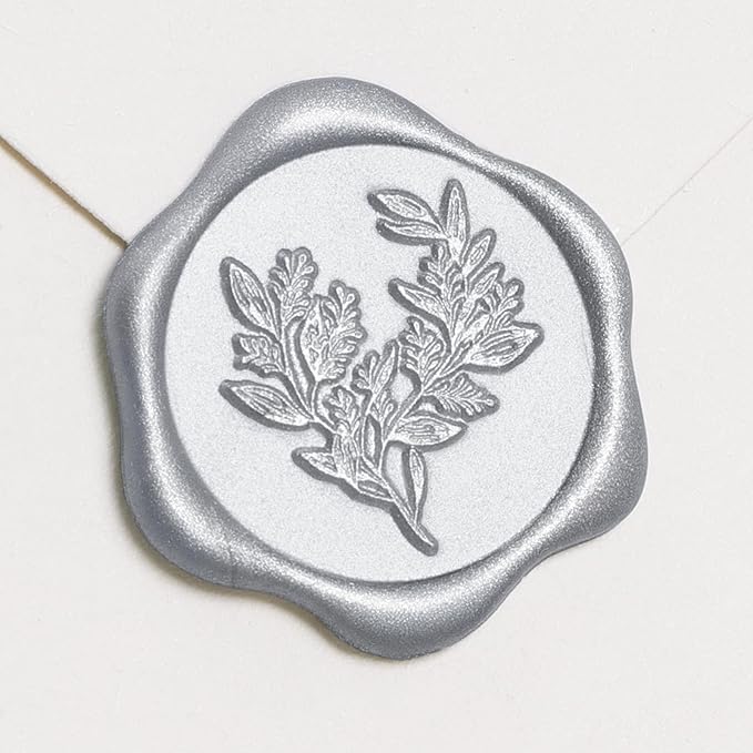UNIQOOO Wax Seal Stickers - Eucalyptus Wedding Invitation Envelope Seal Sticker, 50 Pcs Self- Adhesive Silver Stickers, Perfect for Invitation, Christmas, Gift Wrapping, Party