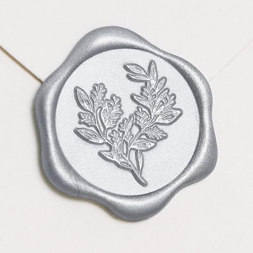 UNIQOOO Wax Seal Stickers - Eucalyptus Wedding Invitation Envelope Seal Sticker, 50 Pcs Self- Adhesive Silver Stickers, Perfect for Invitation, Christmas, Gift Wrapping, Party