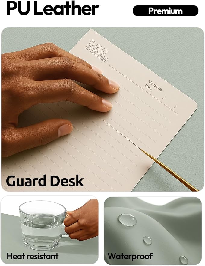 YSAGi Leather Desk Protector, Office Mat, Large Mouse Mat, Non-Slip PU Leather Blotter, Laptop Pad, Waterproof Writing Pad for Office and Home (Grayish Green, 31.5" x 15.8")
