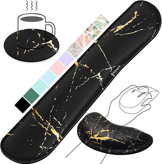 Gimars Upgrade Enlarge Gel Memory Foam Set Keyboard Wrist Rest Pad, Mouse Wrist Cushion Support for Office, Computer, Laptop, Mac, Comfortable, Lightweight for Easy Typing Pain Relief,Marbling