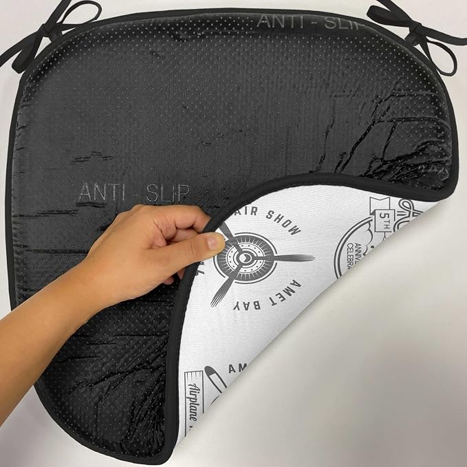 Lunarable Airplane Chair Cushion Pads Set 12, Airplane Emblems Biplane Aviation Stamps in Greyscale Tones, Anti-Slip Seat Padding for Kitchen & Patio, 16"x16", Charcoal Grey White