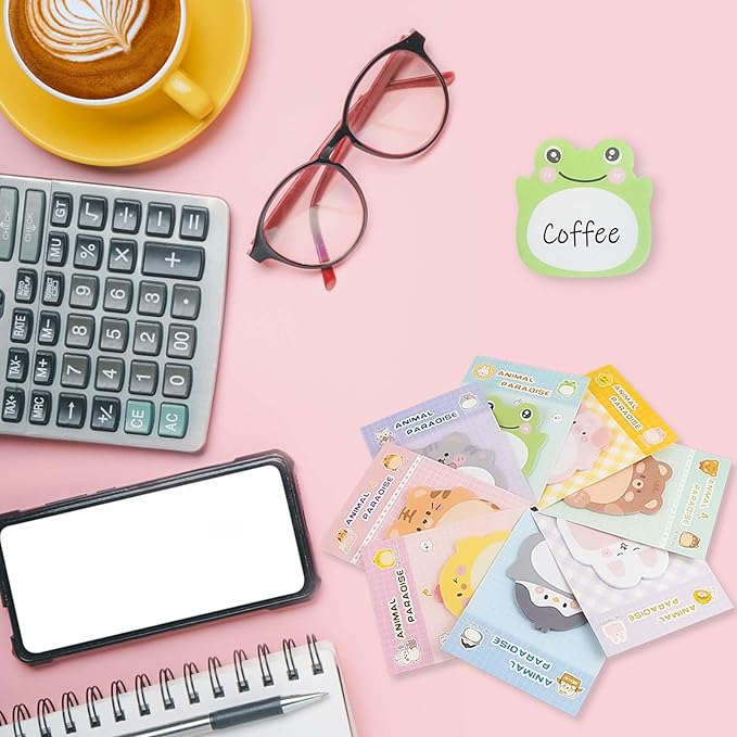 Frog Sticky Notes Kawaii Frogs Sticky Notes Sets, Aesthetic Cute Small Frog Sticky Notes Mini Animal Self-Stick Notes Pads for Frog Lovers Office School Creative Gifts 8Packs(160 Sheets)