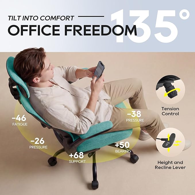 Ergonomic Office Chair, High Back Mesh Desk Chair with Adjustable Lumbar Support & Headrest, Flip-up Armrest, Computer Task Chairs for Home and Executive Office (B-Green)