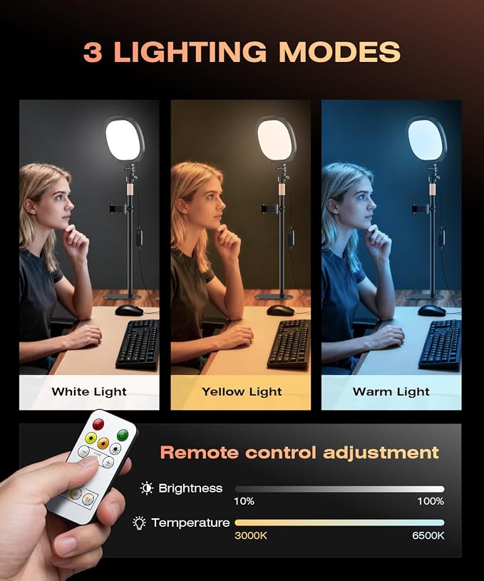 PQRQP Ring Light for Desk, Soft Lighting for Zoom & Video Calls, Selfie Light with Stand & Phone Holder, CRI 97+ Webcam Light for Recording, Streaming, Home Office