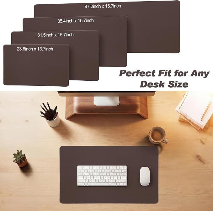 Tegeme Genuine Leather Desk Mat Large Desk Pad 23.6 x 13.7 Inch Non Slip Leather Table Protector with Stitched Edges and Rubber Base Brown Stylish Laptop Mat Smooth Writing for Workspace Home Office