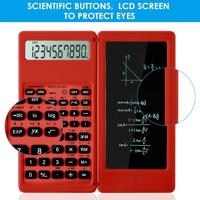 IPepul Scientific Calculators for Students, Red Math Calculator with Notepad,10-Digit Large Screen, Classroom Must Haves for Middle High School Supplies & College (Red)