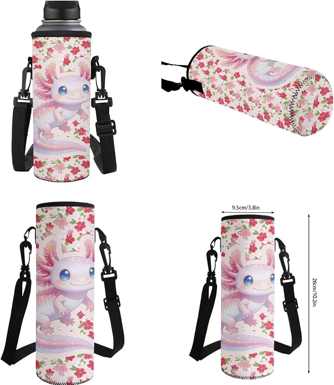 WELLFLYHOM Axolotl 4 PCS Backpack for School Girls 8-12 17 Inch School Bookbag Lunch Bag Pencil Pen Case Water Bottle Cover Kids Daypack for Junior Senior Students