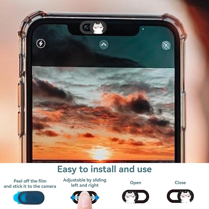 6Pcs Phone Privacy Camera Cover Webcam Camera Cover Slide Cat Pattern Privacy Security Guard Slide Phone Webcam Protector for Laptop Desktop Computers Smartphones Tablet Notebook Mini PC