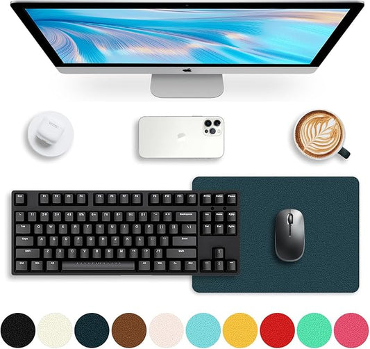 Leather Desk pad Protector, Office Mat, Large Mouse Mat, Non-Slip PU Leather Blotter, Laptop Desk Pad,Waterproof Laptop Computer Desk Keyboard Mat for Office/Work/Home/Decor (Dark Blue, 11in*8in)