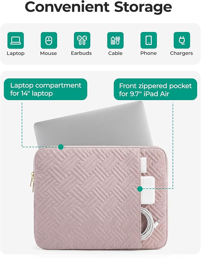 BAGSMART Laptop Sleeve Bag 14 inch Notebook, Compatible with MacBook Air/Pro 14 Inch, MacBook Air M2 Sleeve 14 Inch, Repellent Protective Case with Pocket, Warm Tan