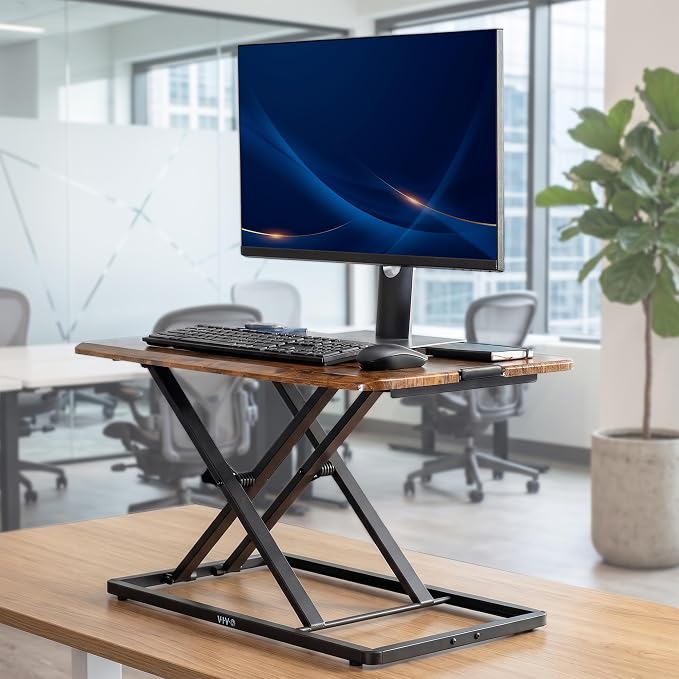VIVO Vintage Brown 29 inch Single Top Standing Desk Converter, DESK-V000UN | Economy, Height Adjustable Rustic Sit Stand Tabletop Monitor and Laptop Riser Workstation, Holds 22 lbs, No Assembly Required