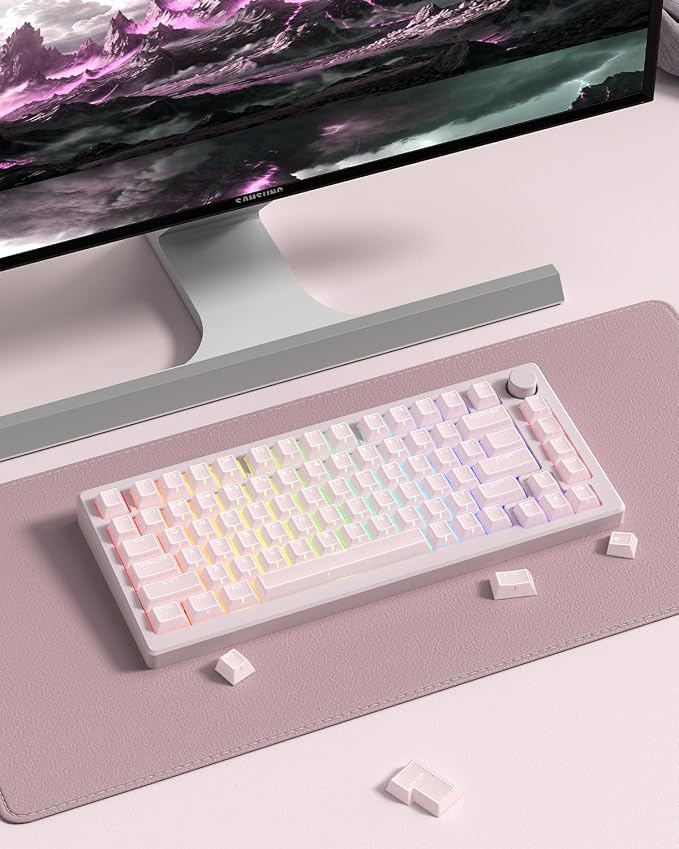 Pink Jade keycap, 142Key Set, Translucent Double Shot 142 Keys Cherry Profile for 60% 65% 75% 87 104 108 Layout Mechanical Keyboards, MX Switch CompatibleKeyboard