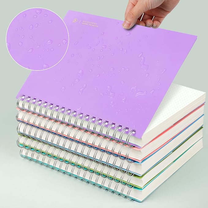 EMSHOI Dotted Journal Spiral Notebook, 300 Pages, B5 Large 7.48"x10.15", 100 GSM Thick Paper, Flexible Plastic Cover, 5mm Dot Grid Notebook for Journaling, Planning, Drawing, Writing, Purple