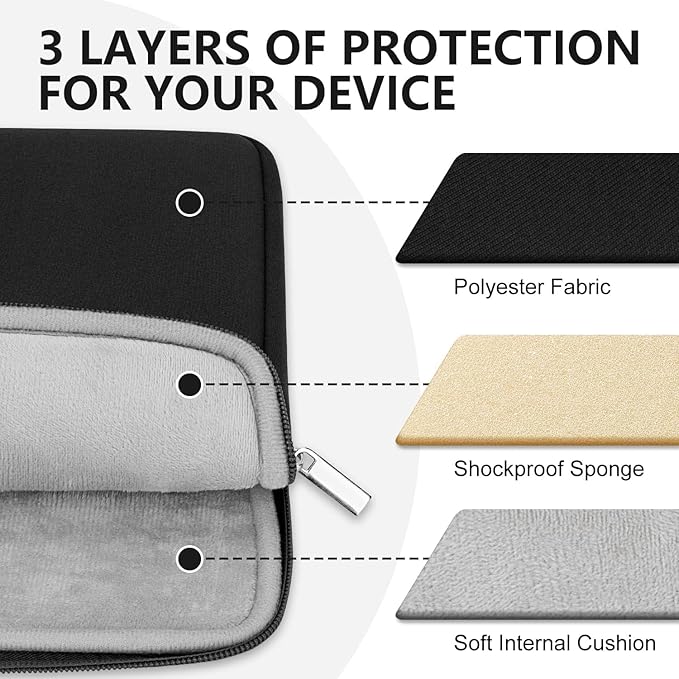 Laptop Sleeve Bag Compatible with 15 to 16 inches MacBook HP Dell Asus Acer Protective Case with Front Pocket Padded Computer Pouch Cover Protective for 15” to 16” Laptop,Black