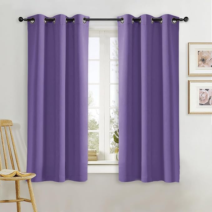 NICETOWN Kitchen Blackout Window Curtain Panel, Lilac Purple, 1 Panel, 42 by 63 inches Long, Home Fashion Thermal Insulated Solid Grommet Room Darkening Drape for Apartment