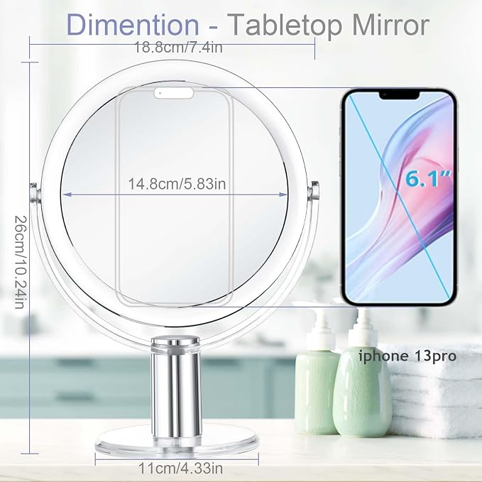 CLSEVXY Vanity Mirror Makeup Mirror with Stand, 1X/15X Magnification Double Sided 360 Degree Swivel Magnifying Mirror, 7.4 Inch