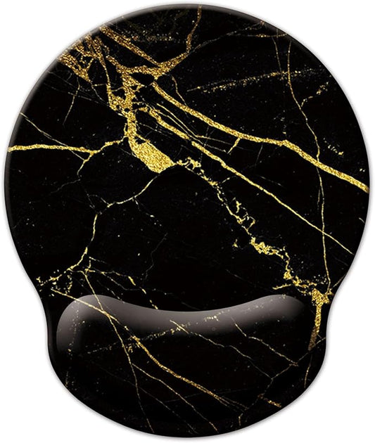 Mouse Pad with Wrist Support, Ergonomic Mouse Pad with Memory Foam Wrist Rest Cushion, Non-Slip Rubber Base Gaming Mice Pad for Home Office Computer Laptop, Black Golden Marble