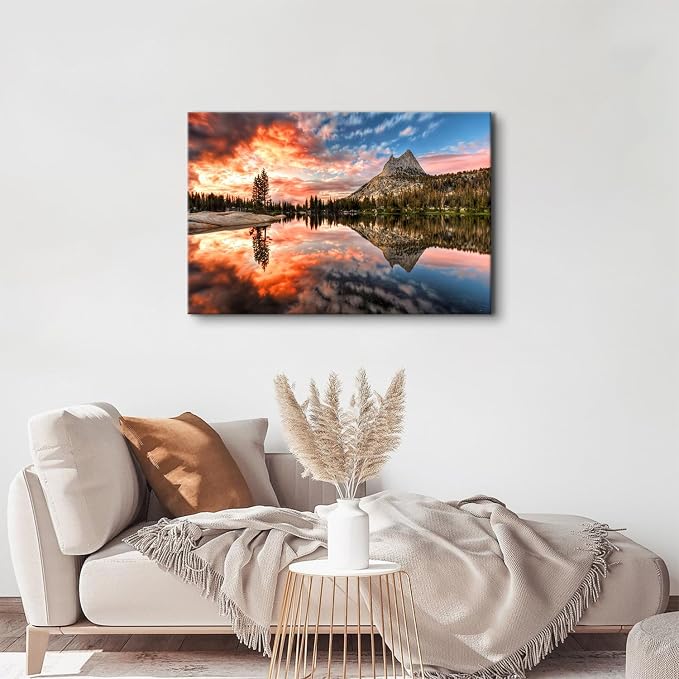 Lake Mountain Wall Art American National Parks Landscape Pictures Wall Decor Nature Green Pine Trees Scenery Canvas Prints Spring Forest Posters USA Country Painting Artwork Bathroom Decoration 24x36"