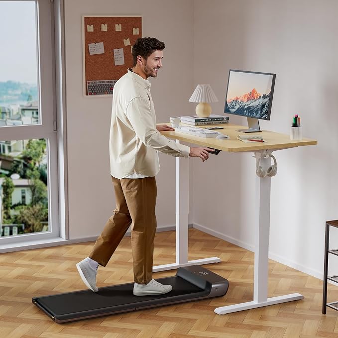 WALKINGDESK 40x24 Inches Height Adjustable Electric Standing Desk with 2 Hooks for Home Office, Ergonomic Sit Stand up Desk with Splice Board, Oak