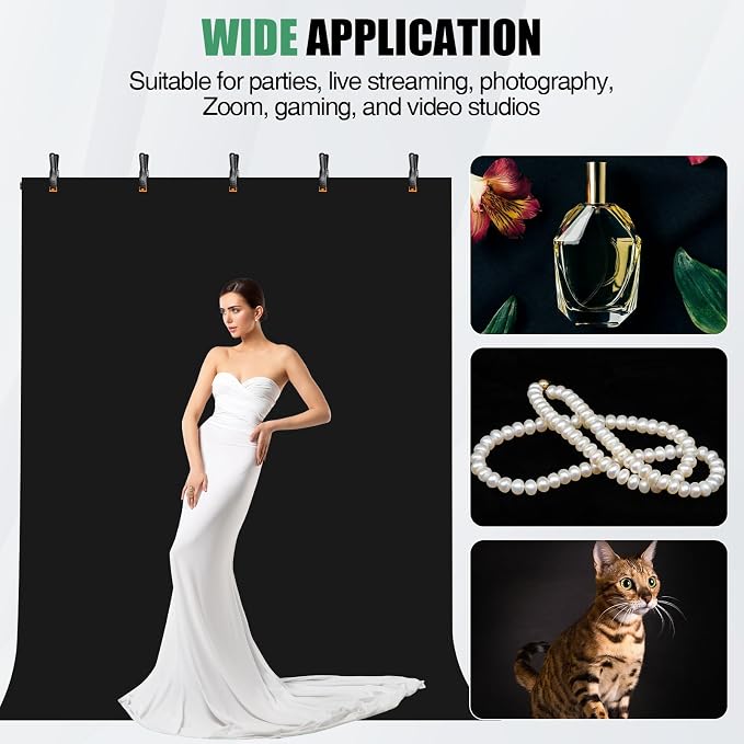 Black Backdrop Kit, 5×7ft Portable Black Photo Background with Adjustable T-Shaped Stand, 5 Clamps, Carrying Bag for Parties, Streaming, Photography, Zoom, Gaming, Video Studio