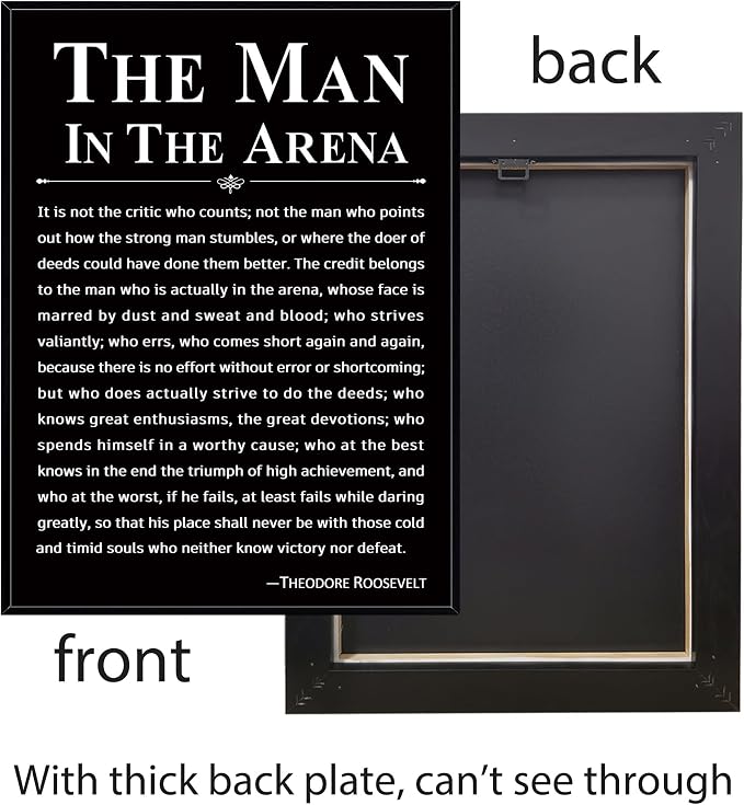 Howwii Office Wall Art Inspirational Decor The Man in the Arena Framed 12’’x16’’ Motivational Positive Quote Print Canvas Wall Decor Gift for Men&Women (Black)