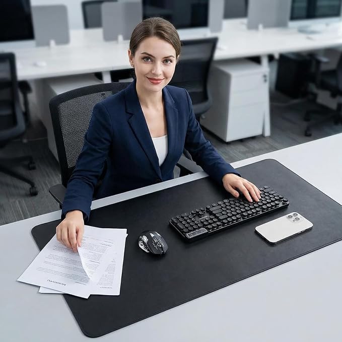 14" x 55" Waterproof Fabric Desk Pad, Suede Design-Slip Base, Stitched Edges No Curling, Fits Laptop Keyboard and Mouse, Smooth Office Mat Mouse Pad for Work, Black