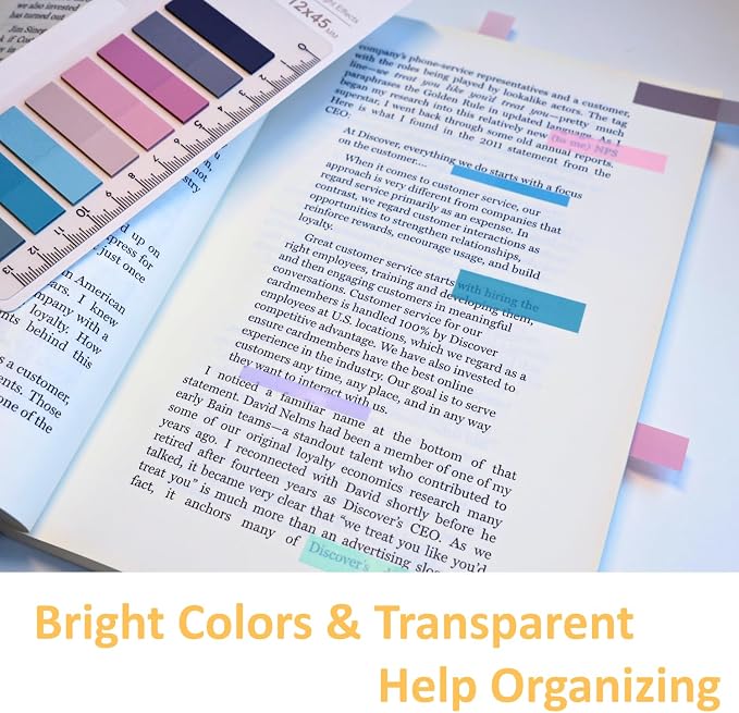 UniBright 440 pcs Sticky Tabs for Books, Transparent Repositionable Page Markers, Morandi Colors with Ruler & Dispenser, Writable Tabs for Notebooks and Bible, Office, School, Home Use