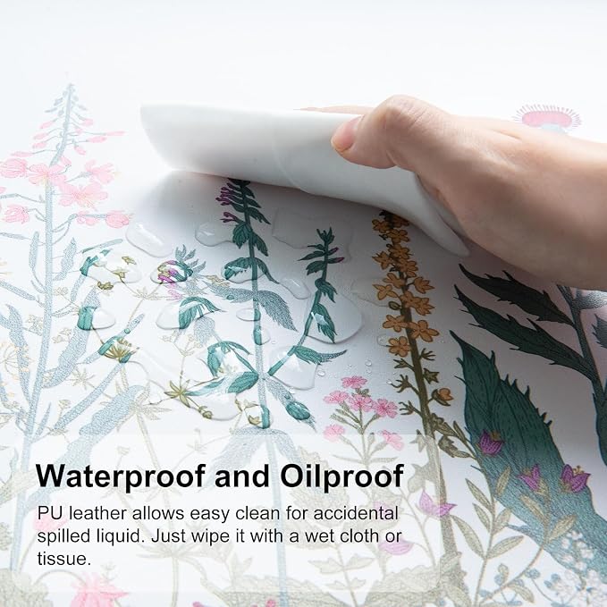QIYI Large Mouse Pad, Floral Desk Mat for Desktop, Wildflowers Herbs PU Leather Waterproof Gaming Mousepad, Computer Laptop Desk Accessories Protector Writing Pads for School Office Home 31.5" x 15.7"