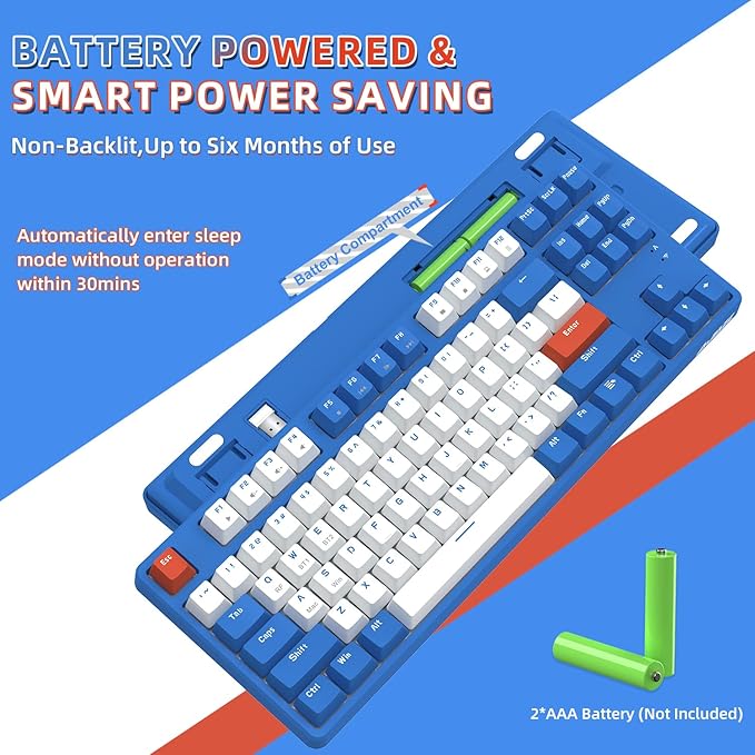 A.JAZZ Wireless Mechanical Keyboard, 87 Keys TKL Hot Swappable Bluetooth Gaming Keyboard, Dual Mode BT5.0/2.4G with Detachable Frame, USB Hub OEM Keycaps Custom Keyboard for PC MAC PS4(Red Switch)