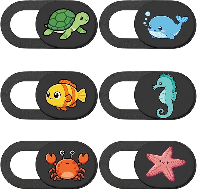 6Pcs 6 Styles Cute Camera Cover Slide Phone Privacy Camera Cover Ocean Animal Design Webcam Protector for Laptop Desktop Computer Tablet Phone Notebook Mini PC Accessories Home Office Use