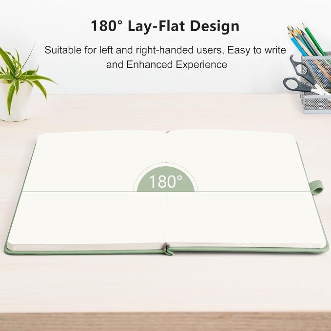 RETTACY Blank Journal Notebook, 2-Pack, 192 Pages per Pack, A5 Medium Size (5.7'' x 8.3''), Leather Hardcover, 100 GSM Thick Paper, for Sketching, Drawing, Painting (Black & Light Green)